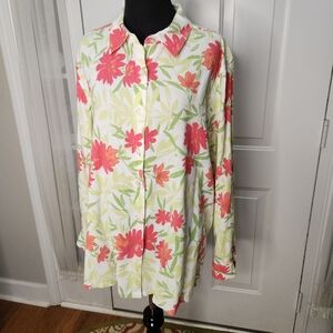 Appleseed's Pink and‎ Green Long Sleeve Button Up Shirt  Size XL